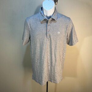 Travis Mathew Men's gray and white detailed short sleeve golf polo shirt S EUC